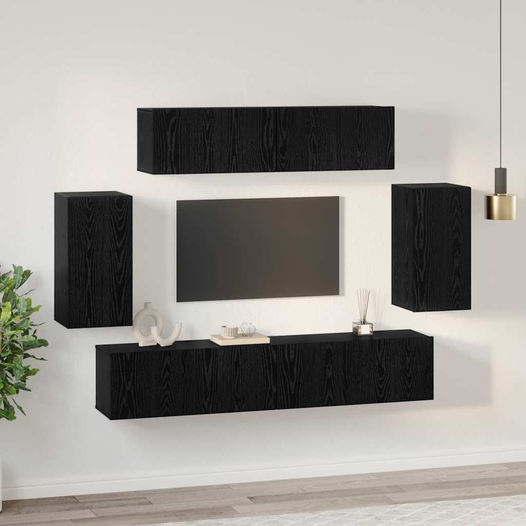 Conjunto De Mueble De Tv 6 Pcs Madera Contrachapada