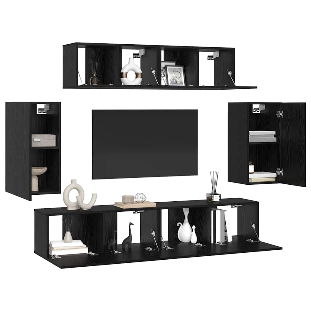 Conjunto De Mueble De Tv 6 Pcs Madera Contrachapada