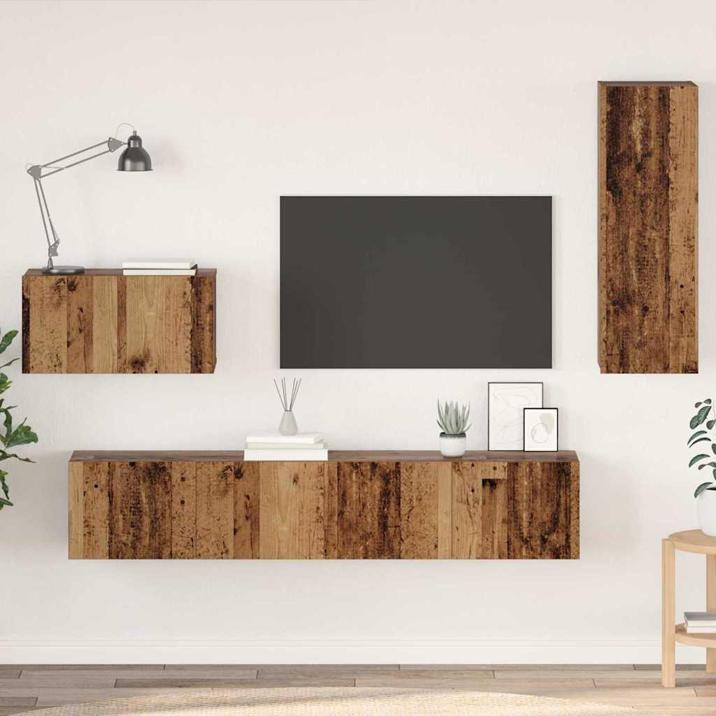 Mueble De Tv De Pared Montaje En La Pared 4 Pcs Roble Artesanal