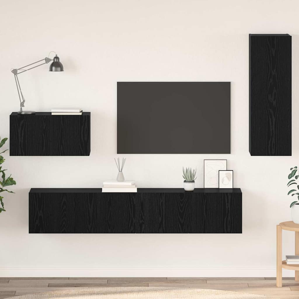 Mueble De Tv De Pared Montaje En La Pared 4 Pcs Roble Artesanal