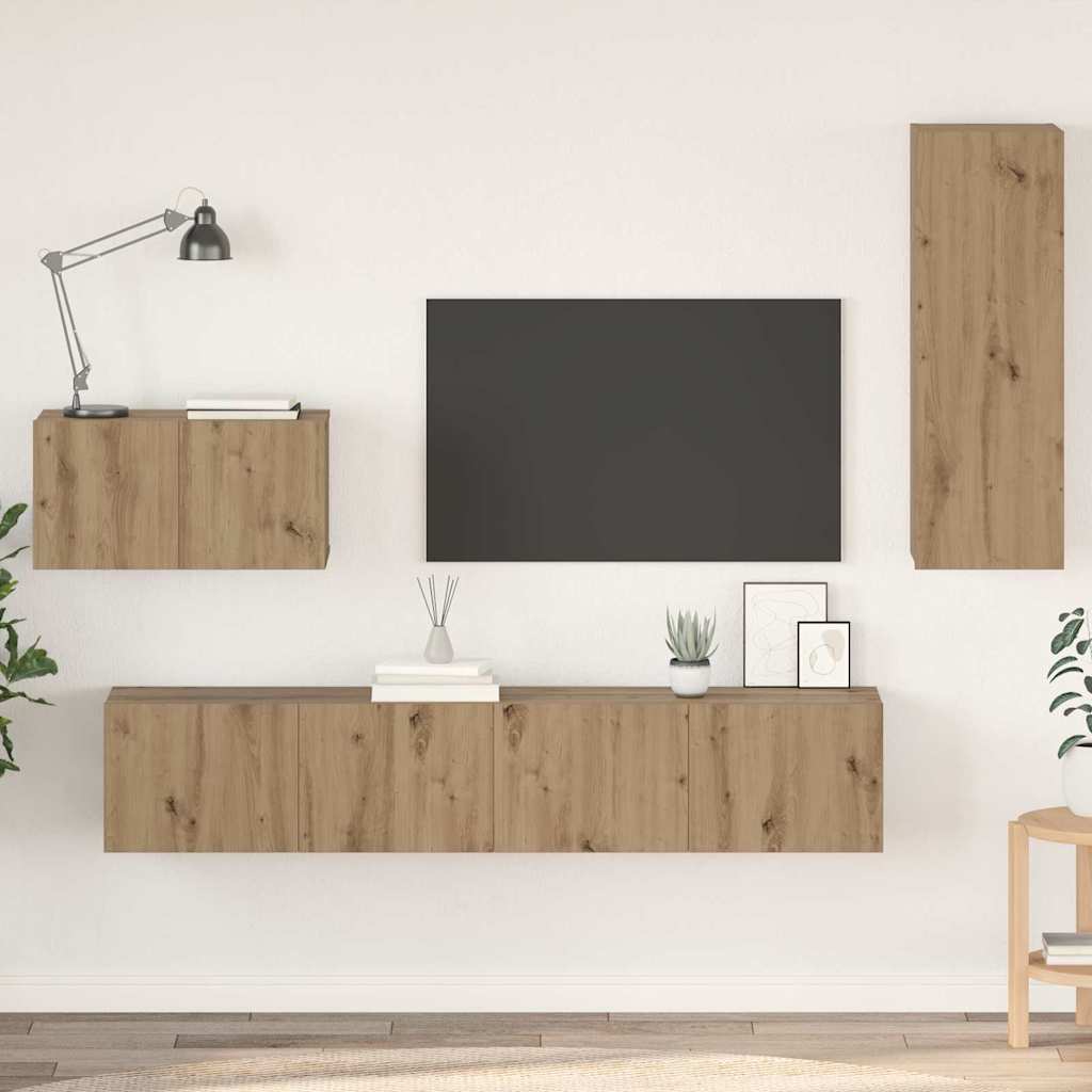 Mueble De Tv De Pared Montaje En La Pared 4 Pcs Roble Artesanal