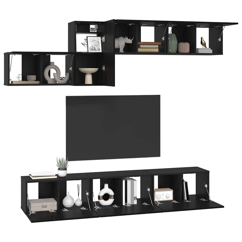 Conjunto De Mueble De Tv 7 Pcs Madera De Ingeniería