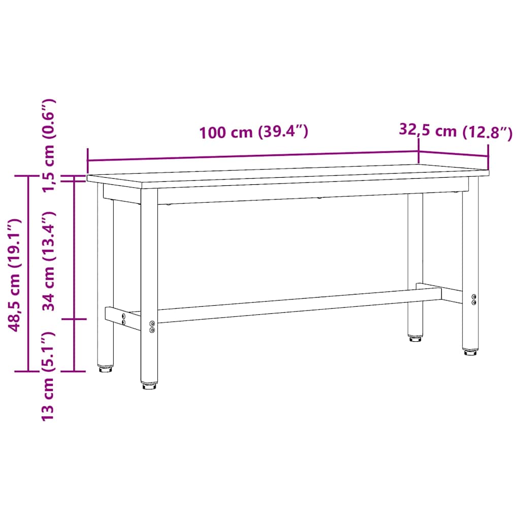 Banca De Comedor 100 X 32,5 X 48,5 Cm 2 Uds.