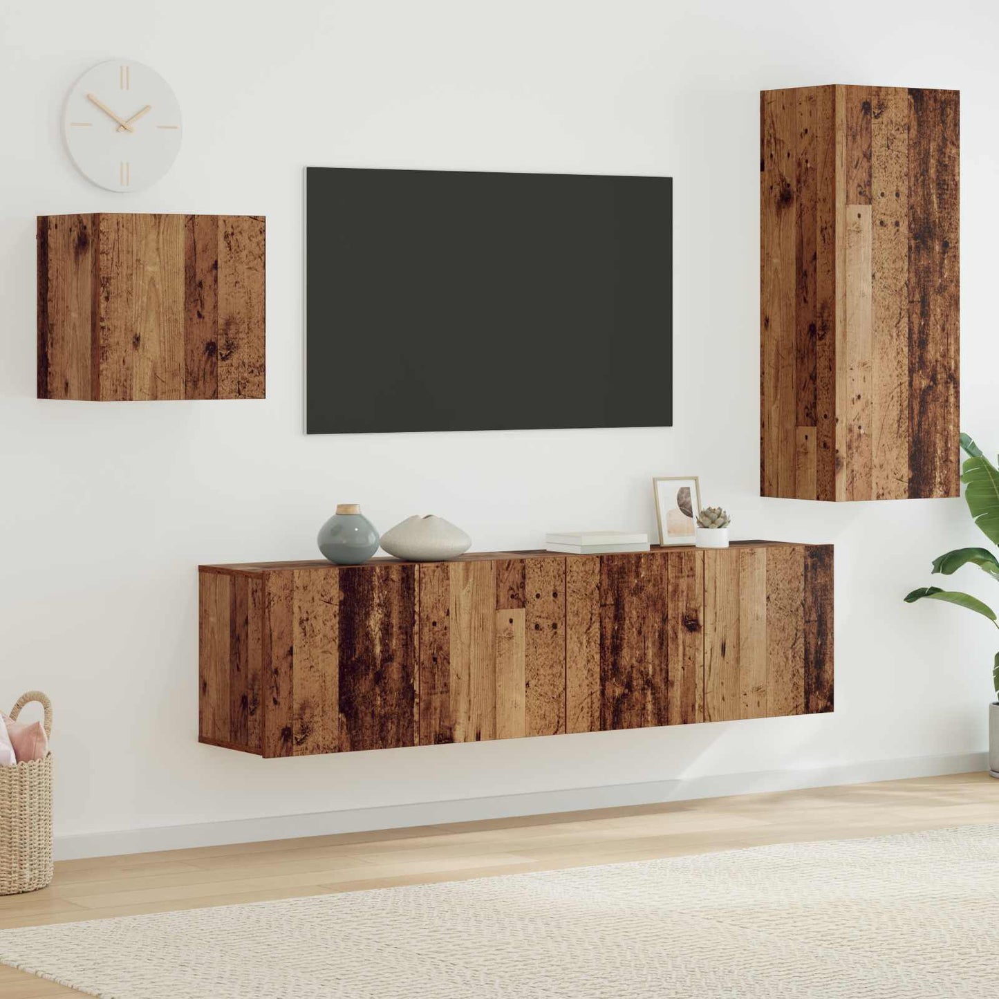 Mueble De Tv 4 Pcs Roble Artesanal Madera De Ingeniería