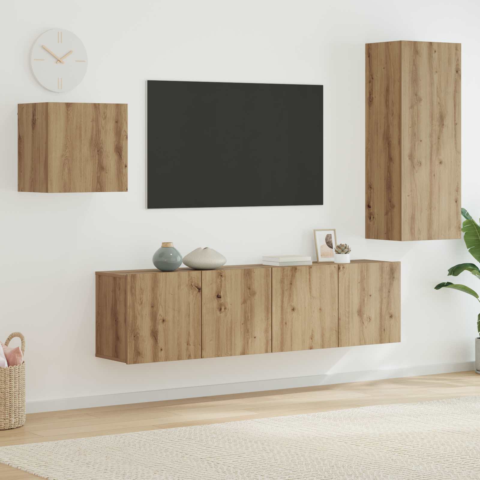 Mueble De Tv 4 Pcs Roble Artesanal Madera De Ingeniería