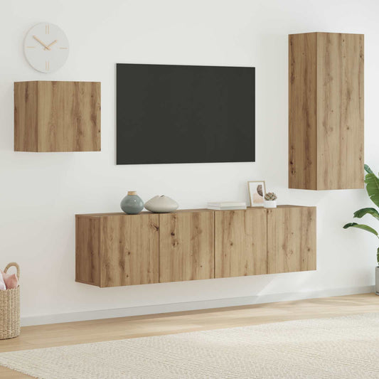 Mueble De Tv 4 Pcs Roble Artesanal Madera De Ingeniería