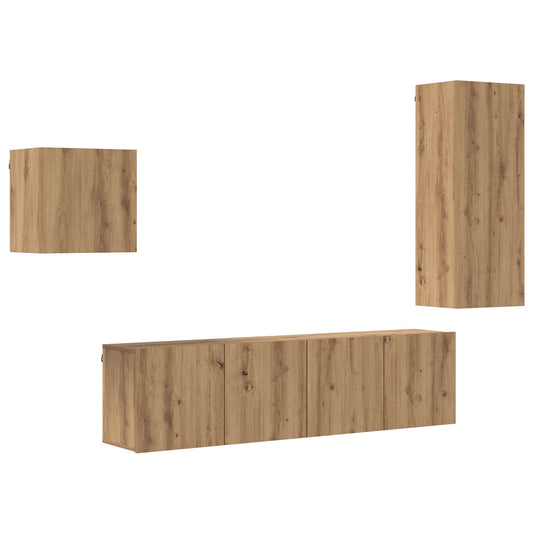 Mueble De Tv 4 Pcs Roble Artesanal Madera De Ingeniería