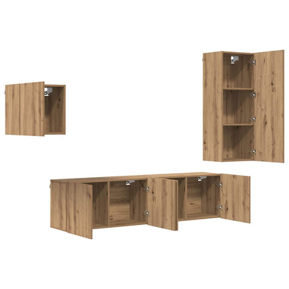Mueble De Tv 4 Pcs Roble Artesanal Madera De Ingeniería