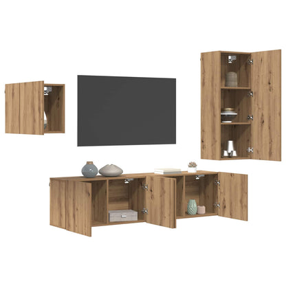 Mueble De Tv 4 Pcs Roble Artesanal Madera De Ingeniería