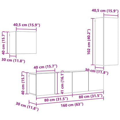 Mueble De Tv 4 Pcs Roble Artesanal Madera De Ingeniería