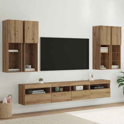 Conjunto De Mueble De Tv En La Pared Con Luces Led 7 Pcs