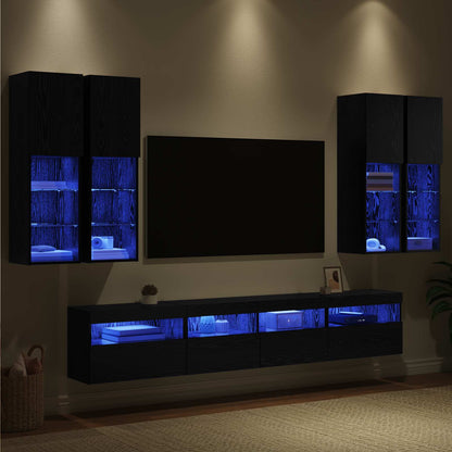Conjunto De Mueble De Tv En La Pared Con Luces Led 7 Pcs