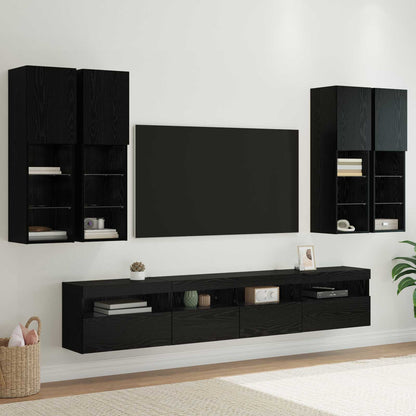 Conjunto De Mueble De Tv En La Pared Con Luces Led 7 Pcs