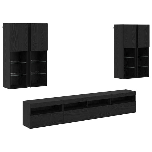 Conjunto De Mueble De Tv En La Pared Con Luces Led 7 Pcs