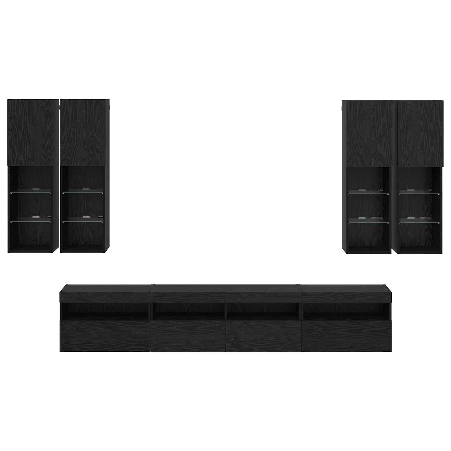 Conjunto De Mueble De Tv En La Pared Con Luces Led 7 Pcs