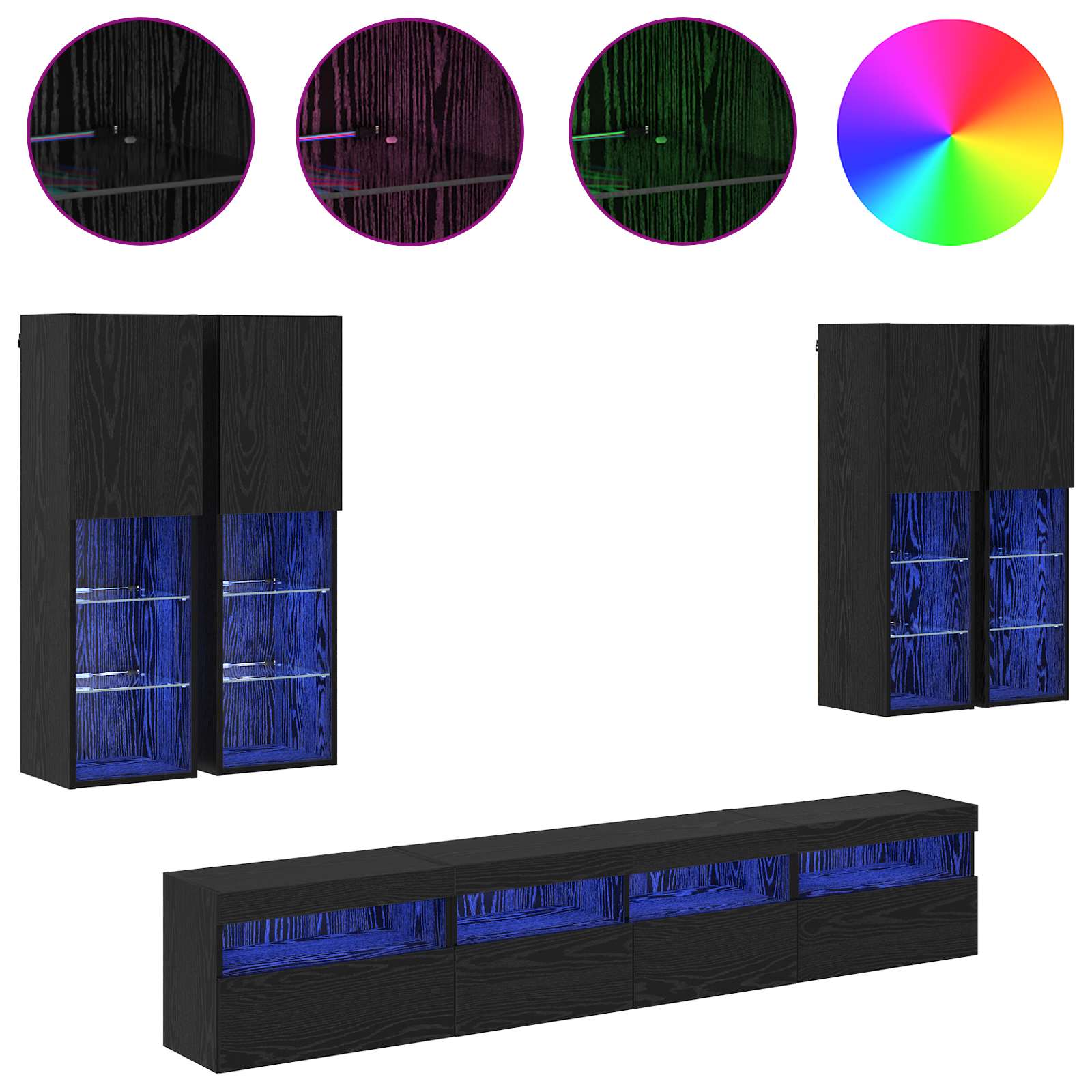 Conjunto De Mueble De Tv En La Pared Con Luces Led 7 Pcs