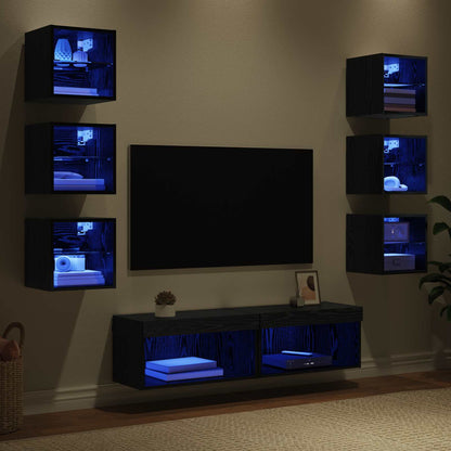 Mueble De Tv Con Tira De Luces Led 8 Pcs Cristal