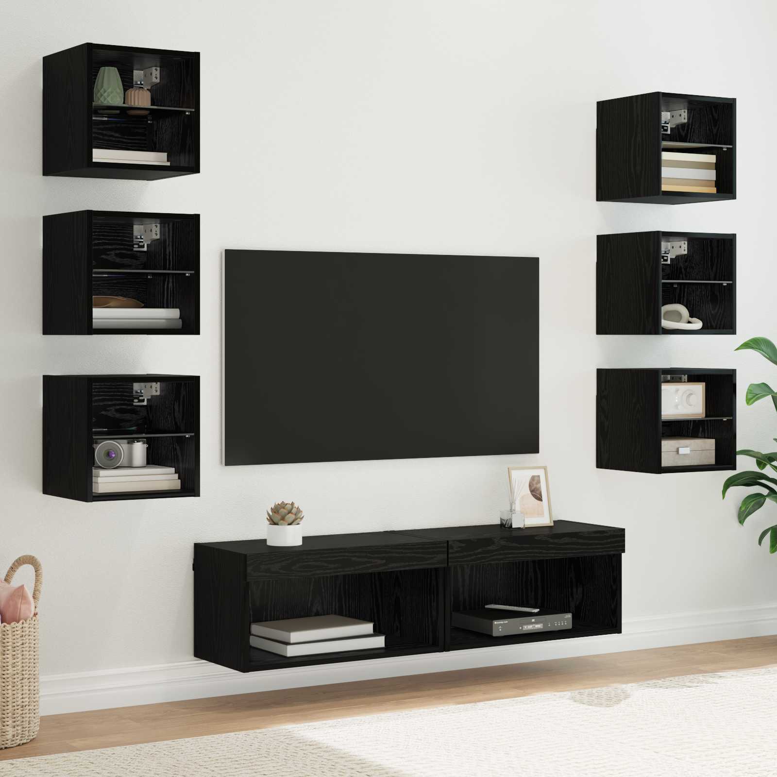 Mueble De Tv Con Tira De Luces Led 8 Pcs Cristal