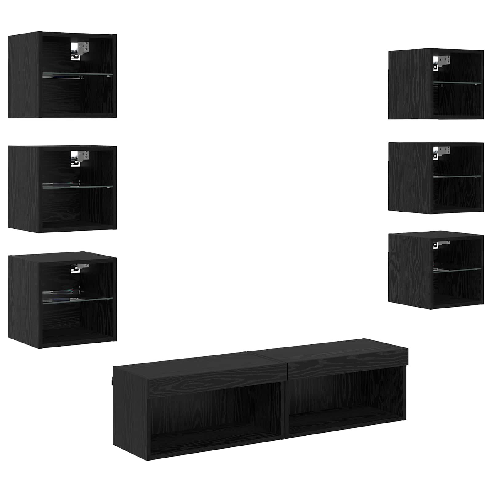 Mueble De Tv Con Tira De Luces Led 8 Pcs Cristal