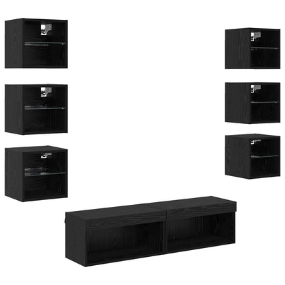 Mueble De Tv Con Tira De Luces Led 8 Pcs Cristal