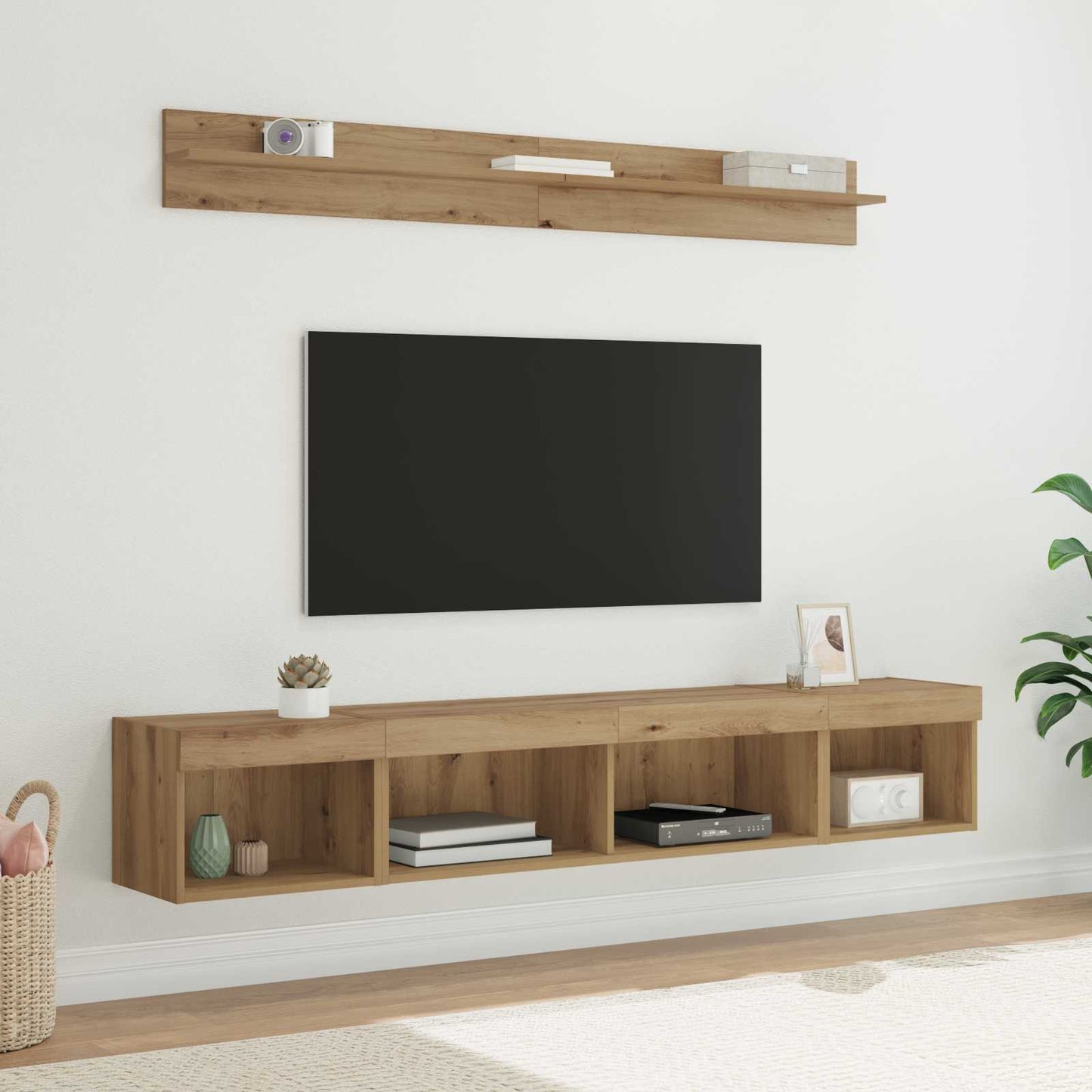 Conjunto De Mueble Para Tv De Pared Con Led 5 Pcs Madera Vieja