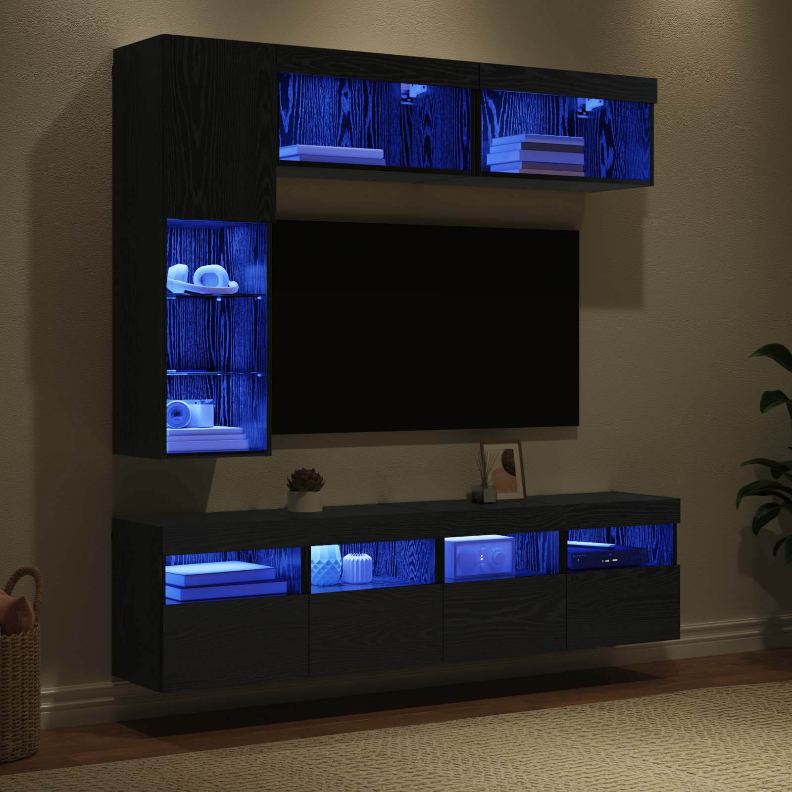 Mueble De Tv Con Led 7 Pcs Madera De Ingeniería