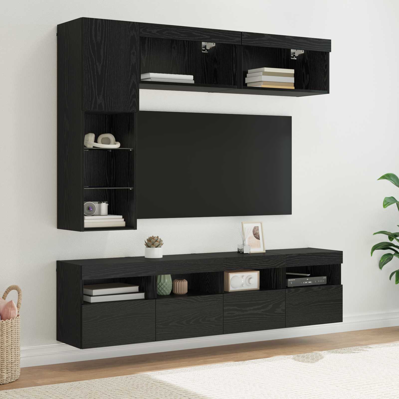 Mueble De Tv Con Led 7 Pcs Madera De Ingeniería
