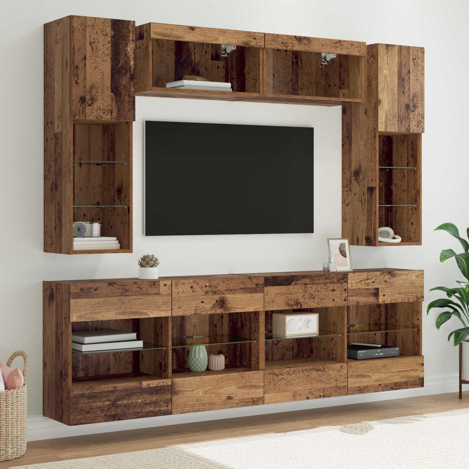 Conjunto De Mueble Para Tv De Pared Con Led 6 Pcs