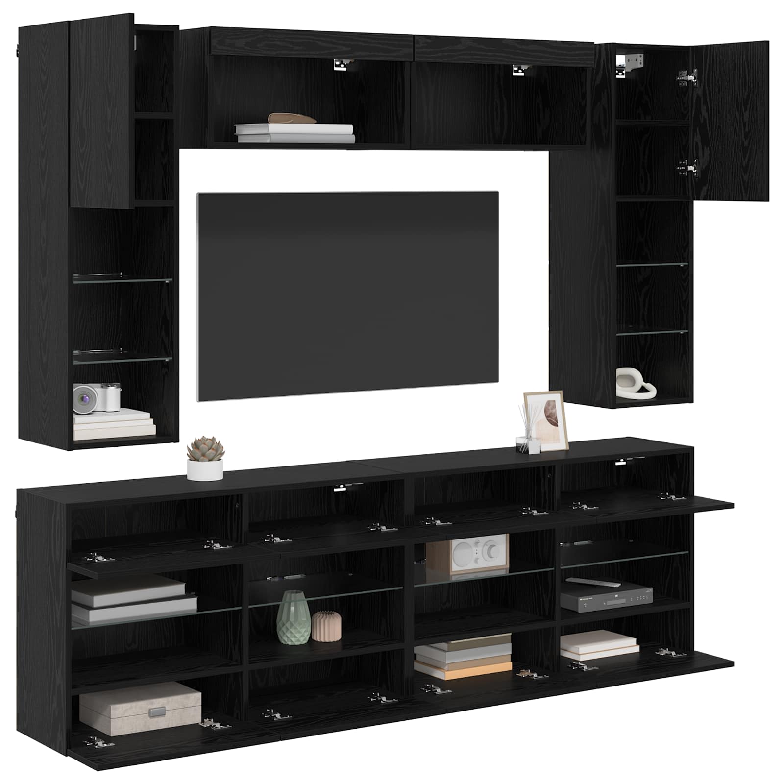 Conjunto De Mueble Para Tv De Pared Con Led 6 Pcs