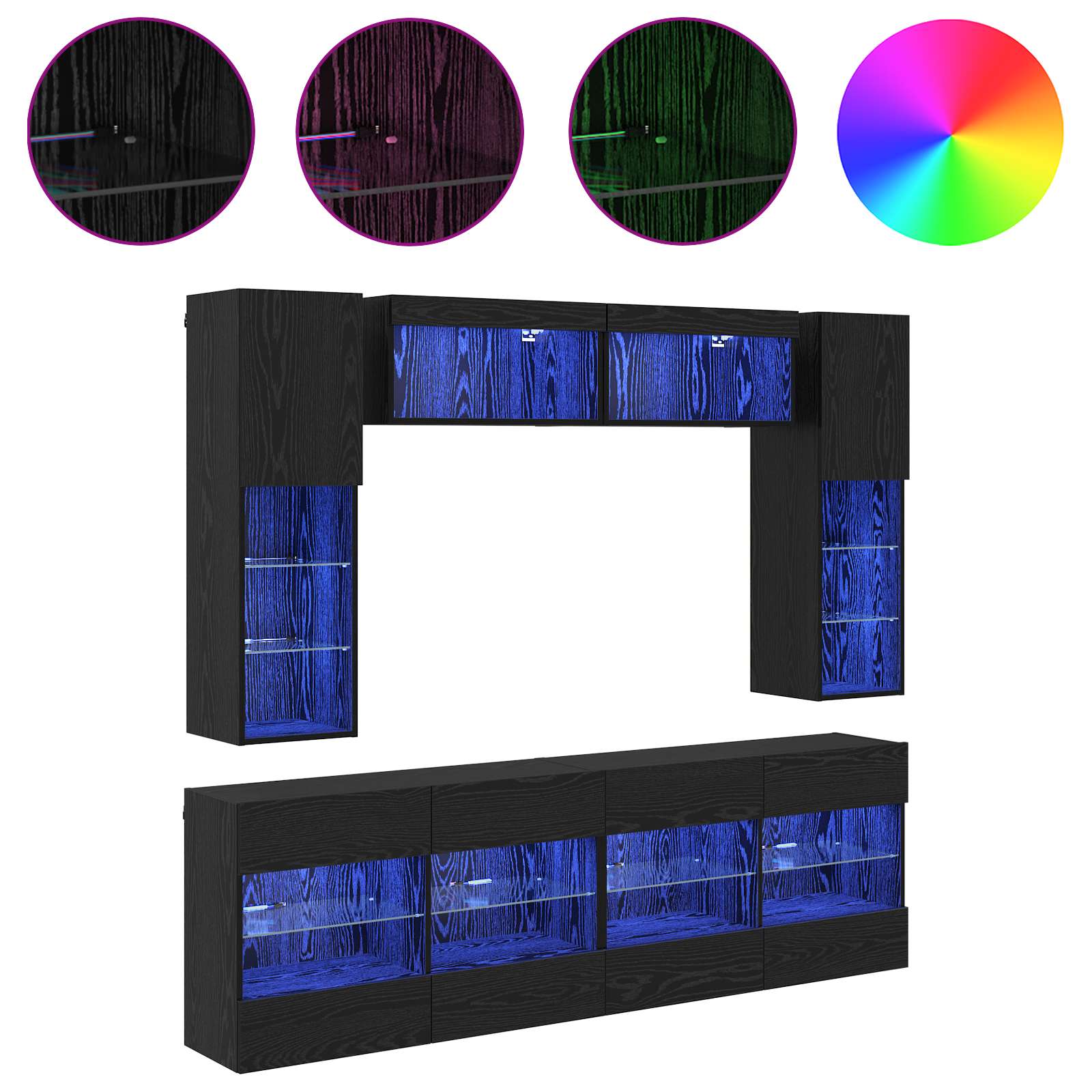 Conjunto De Mueble Para Tv De Pared Con Led 6 Pcs