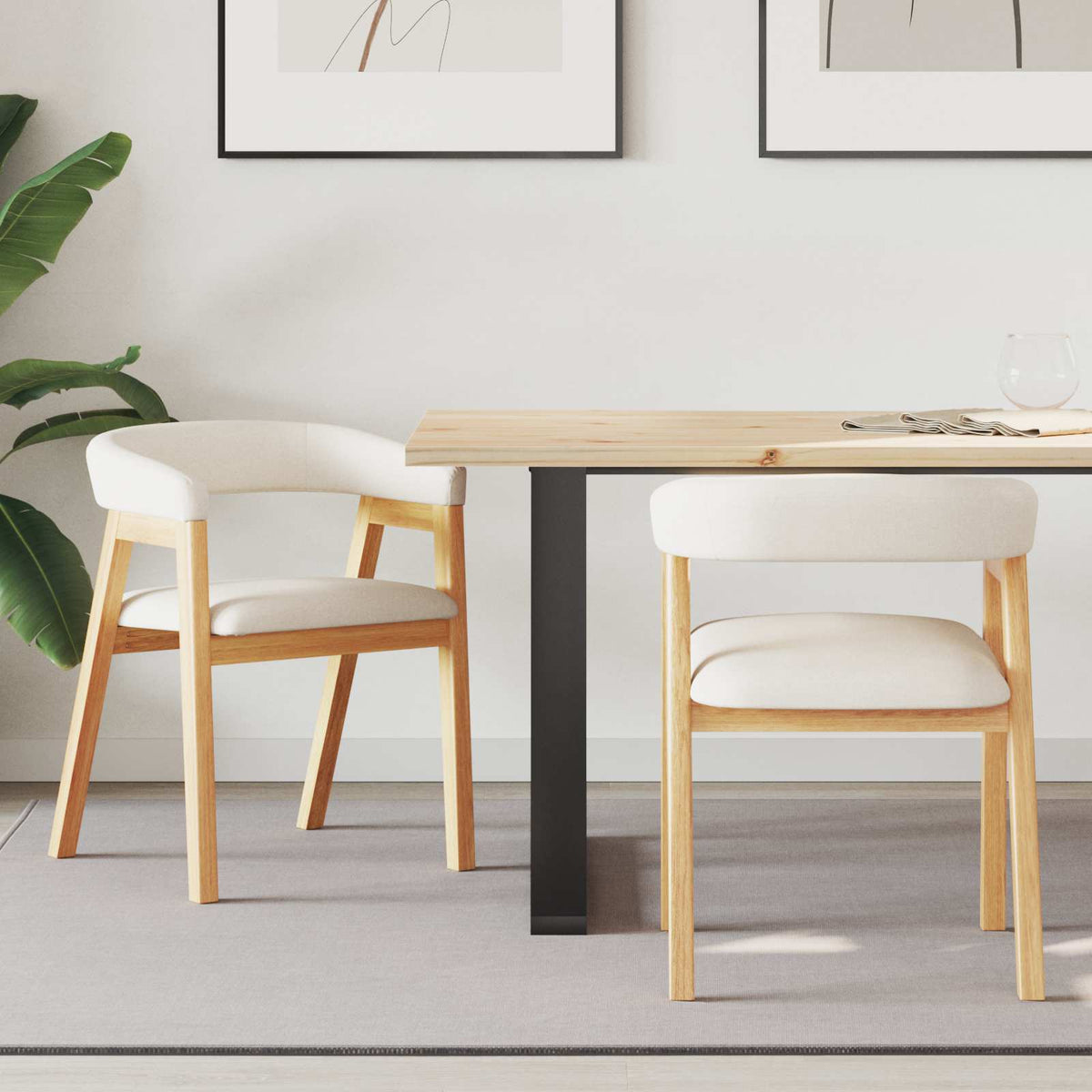 Sillas De Comedor 2 Uds. Madera De Caucho Sólido Natural