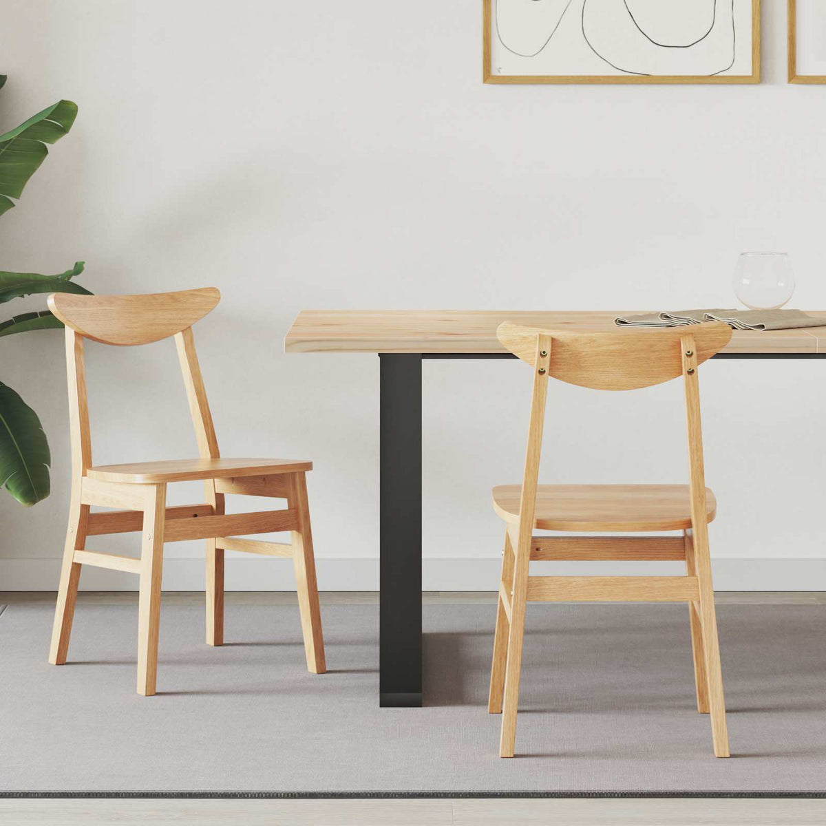 Sillas De Comedor 2 Uds. Madera De Caucho Sólido Natural