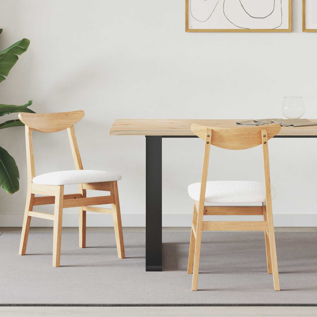 Sillas De Comedor 2 Uds. Madera De Caucho Sólido Natural