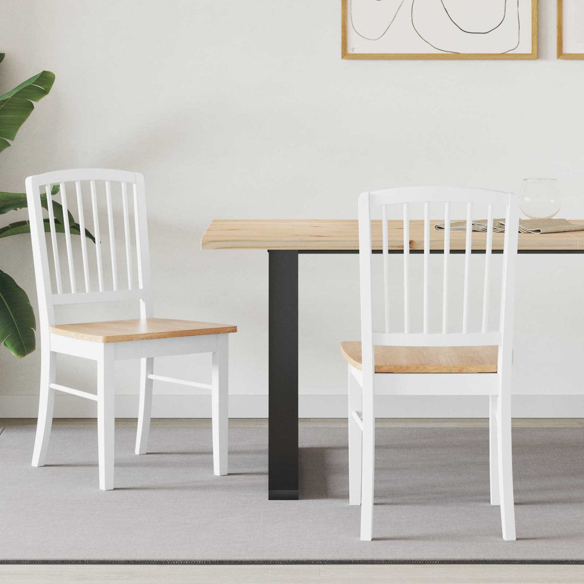Sillas De Comedor 2 Uds. Madera De Caucho Sólido Natural
