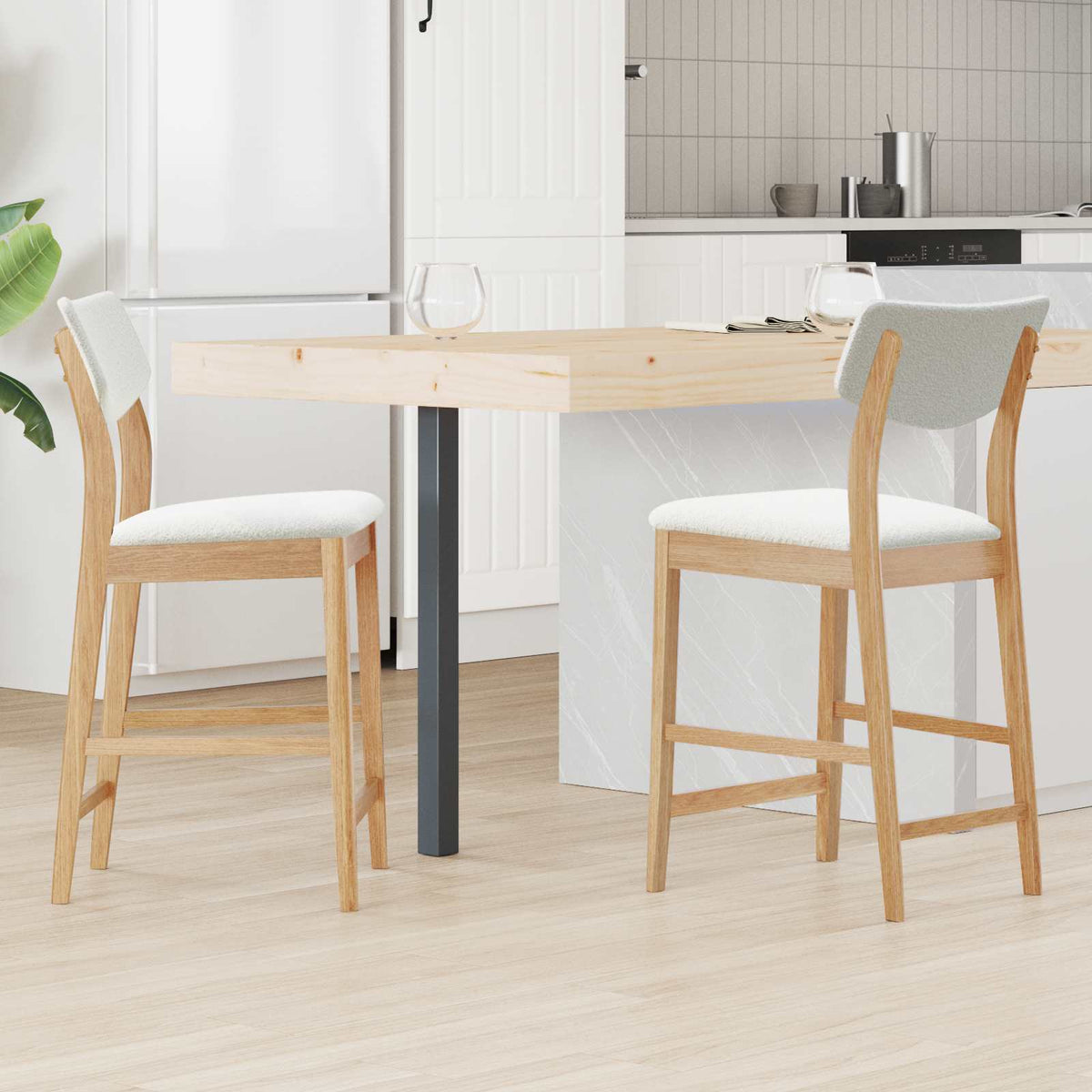 Sillas De Comedor 2 Uds. Madera De Caucho Sólido Natural
