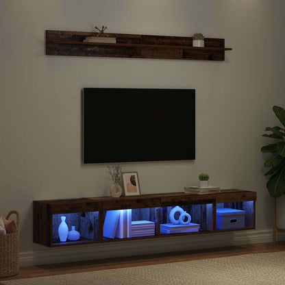 Conjunto De Mueble Para Tv De Pared Con Led 5 Pcs Madera Vieja