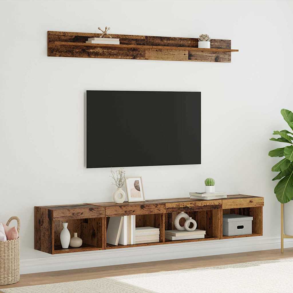 Conjunto De Mueble Para Tv De Pared Con Led 5 Pcs Madera Vieja