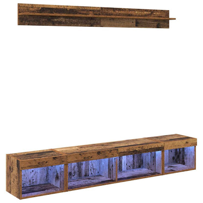 Conjunto De Mueble Para Tv De Pared Con Led 5 Pcs Madera Vieja