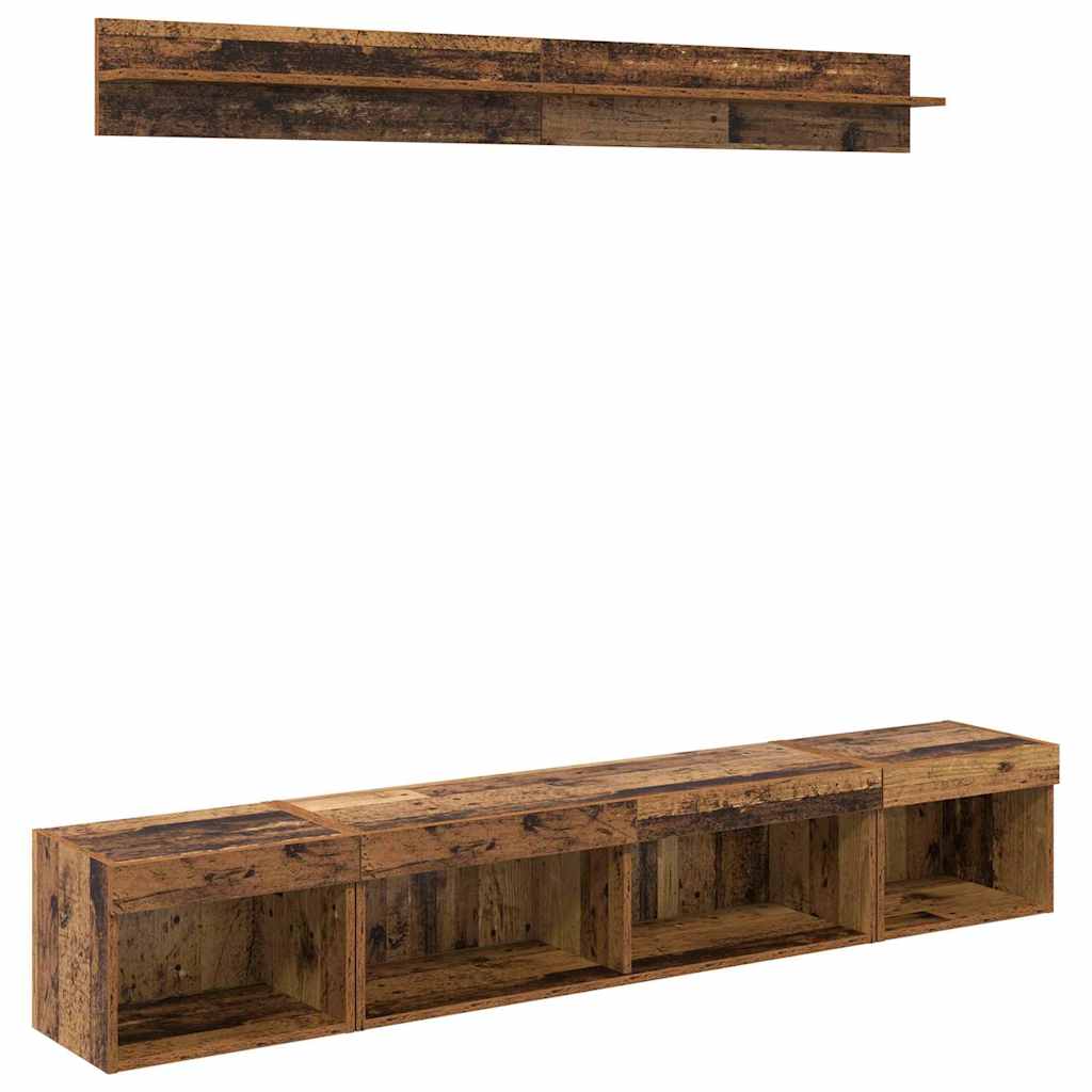 Conjunto De Mueble Para Tv De Pared Con Led 5 Pcs Madera Vieja