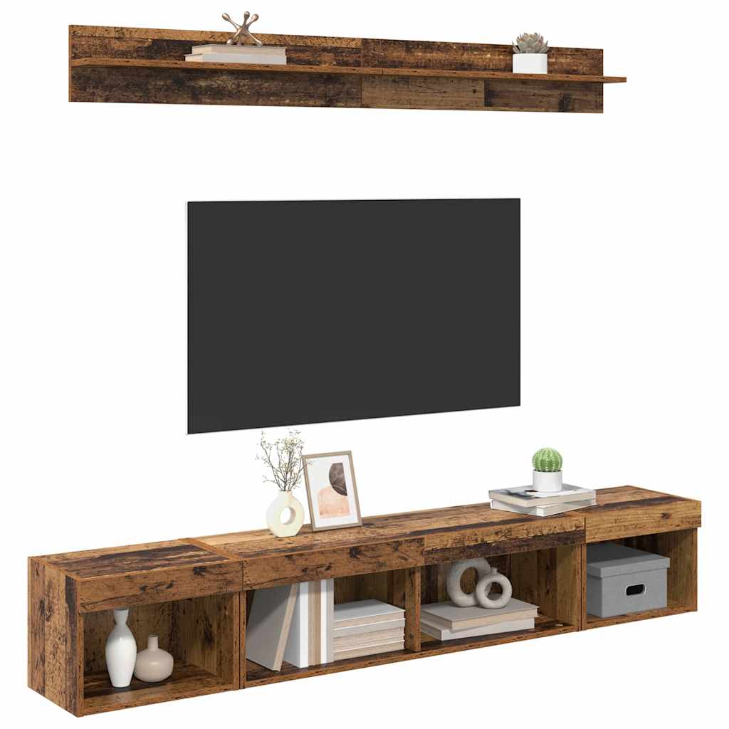Conjunto De Mueble Para Tv De Pared Con Led 5 Pcs Madera Vieja
