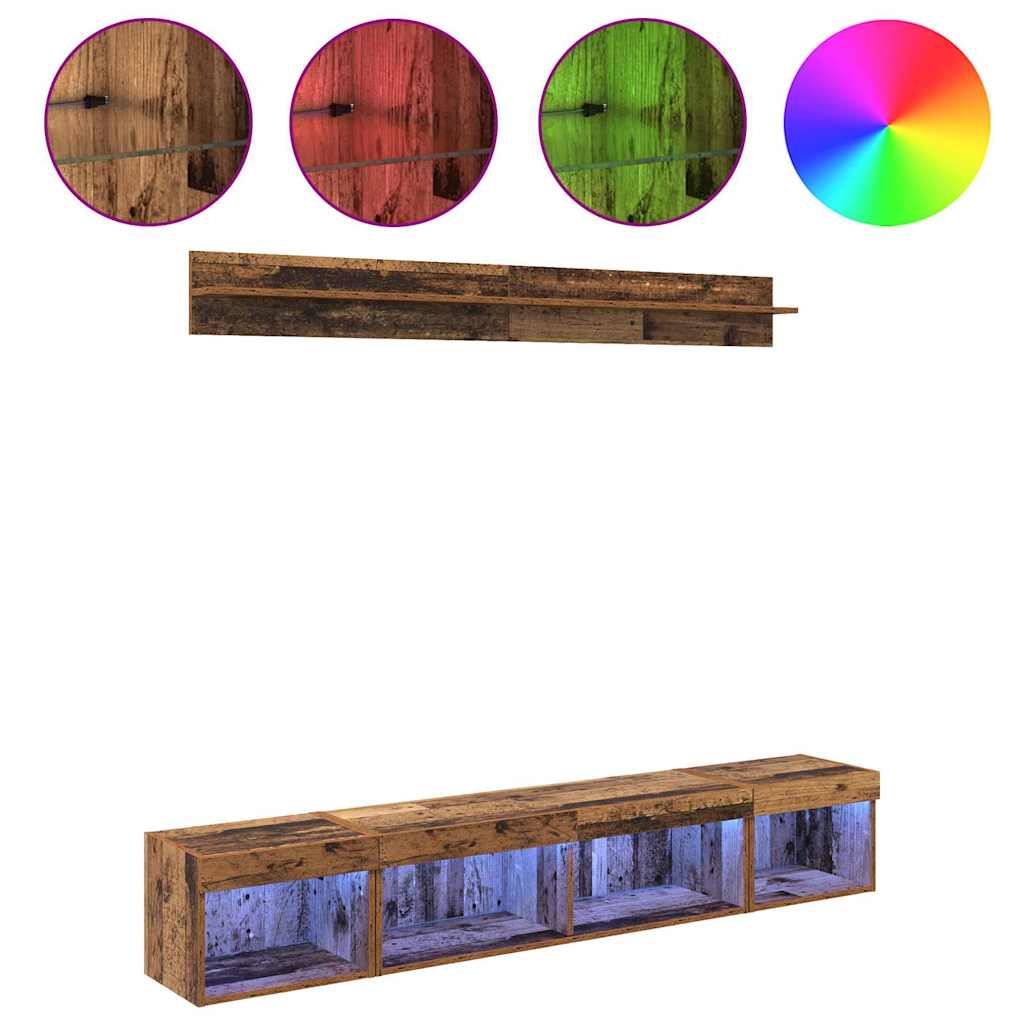 Conjunto De Mueble Para Tv De Pared Con Led 5 Pcs Madera Vieja
