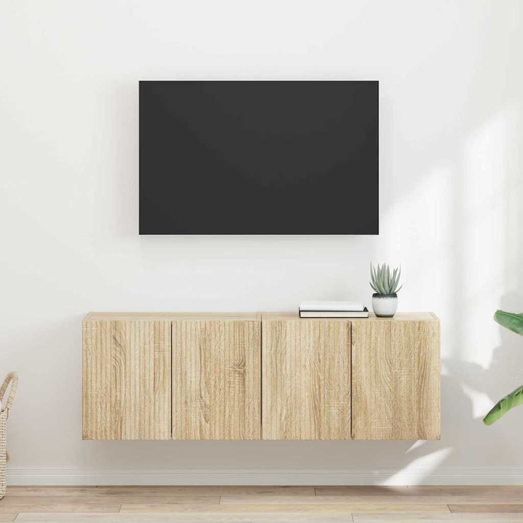 Mueble De Tv Montado En La Pared Roble Artesanal