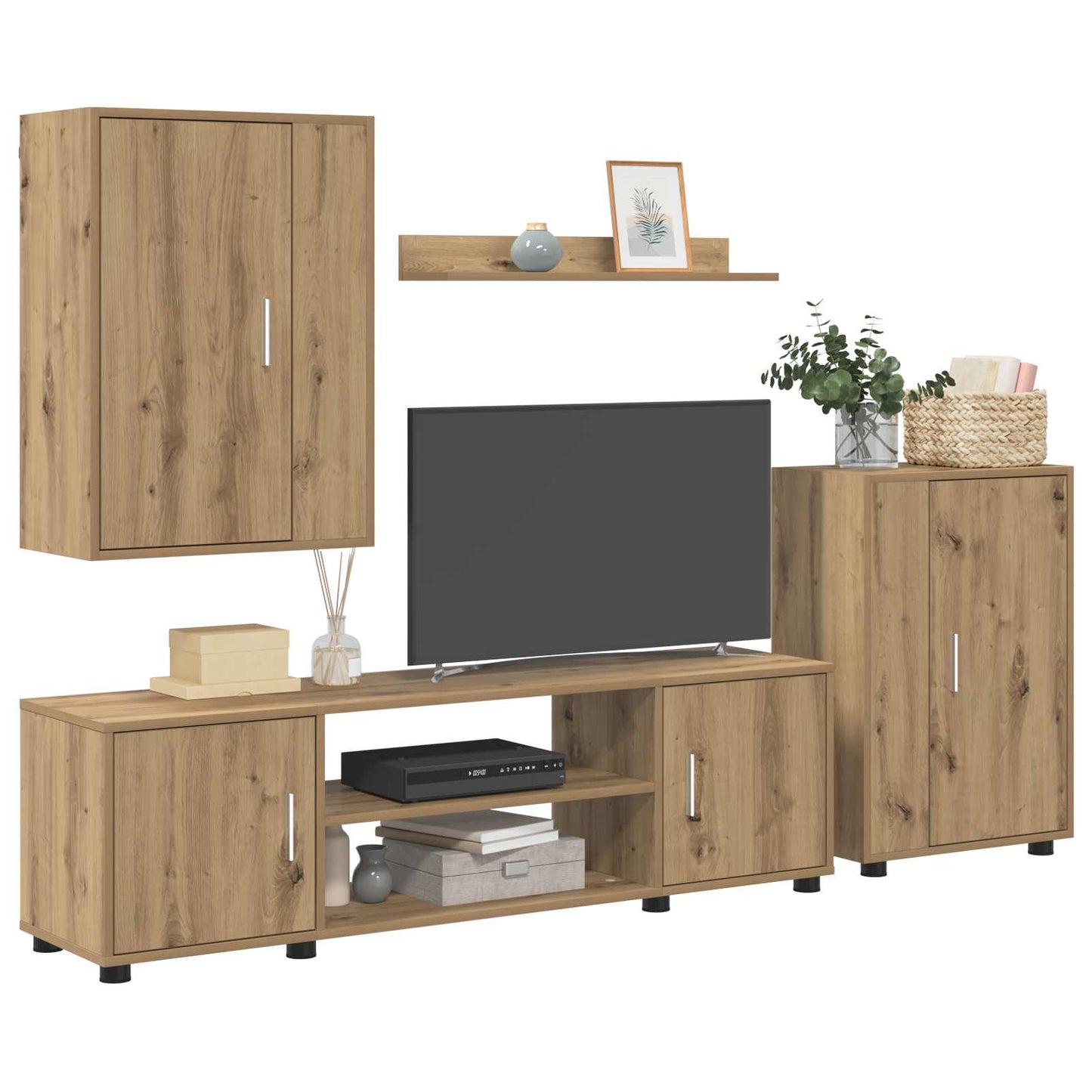 Conjunto De Mueble De Tv 4 Pcs Roble Artesanal