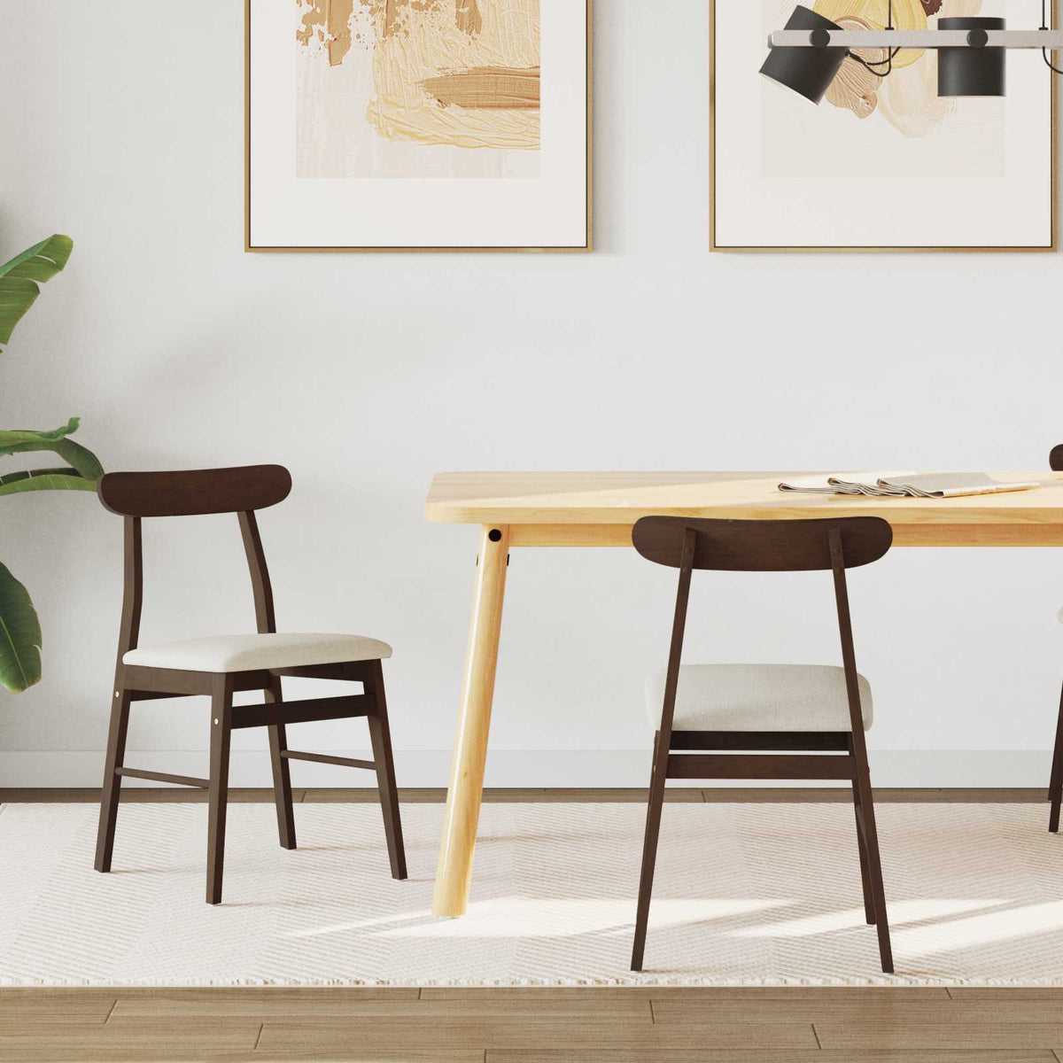 Silla De Comedor 2 Uds. Madera De Caucho Sólido Claro