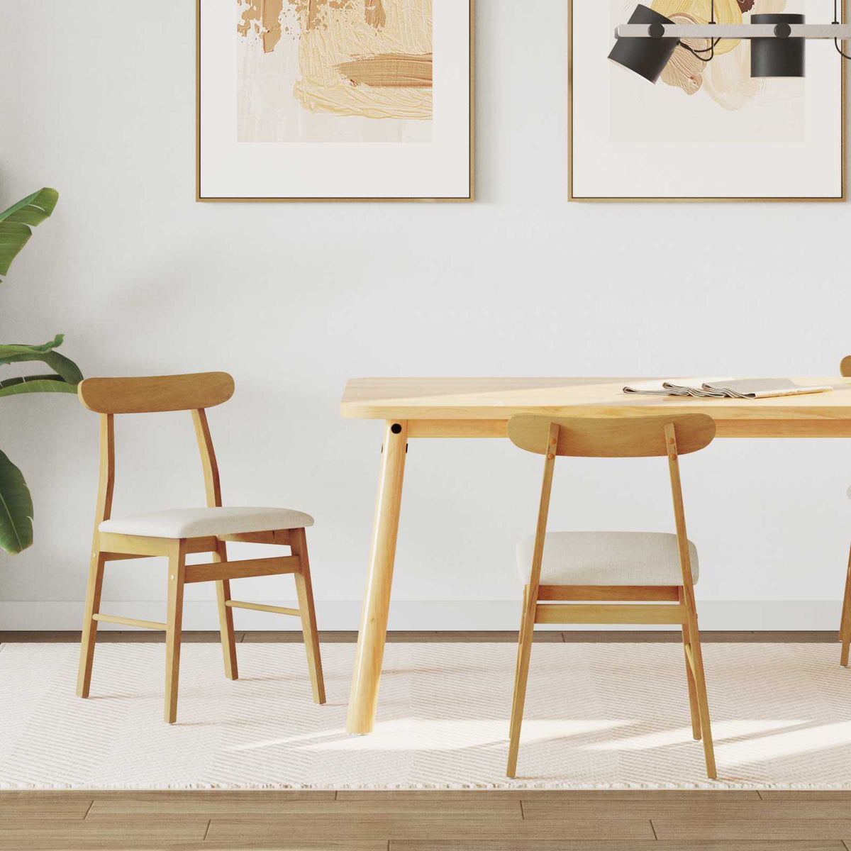 Silla De Comedor 2 Uds. Madera De Caucho Sólido Claro