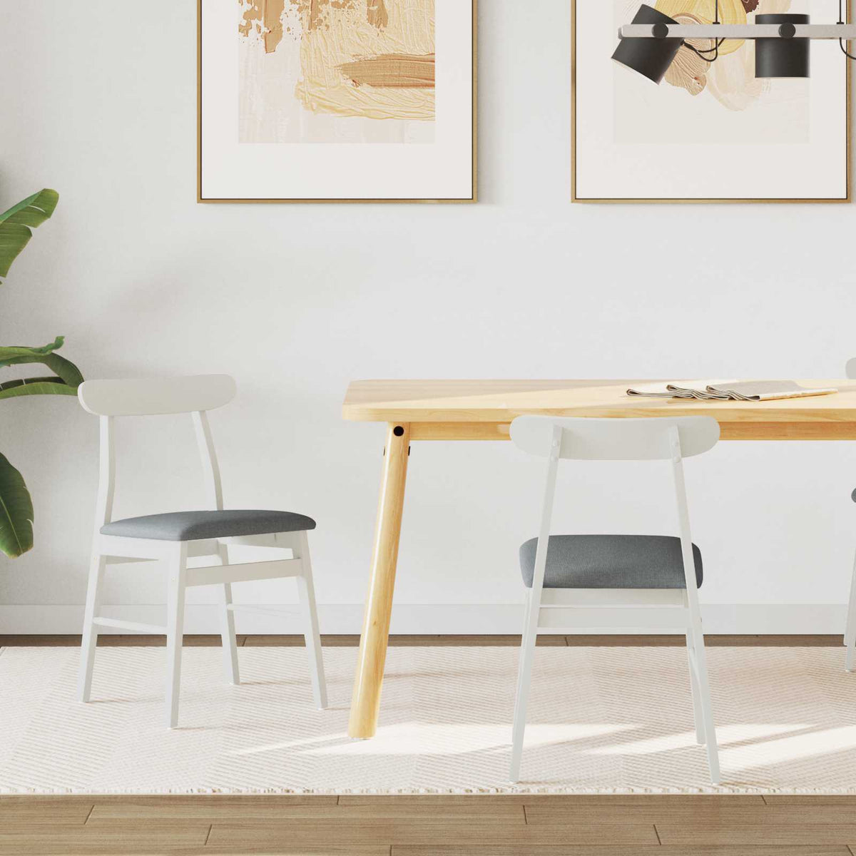 Silla De Comedor 2 Uds. Madera De Caucho Sólido Claro