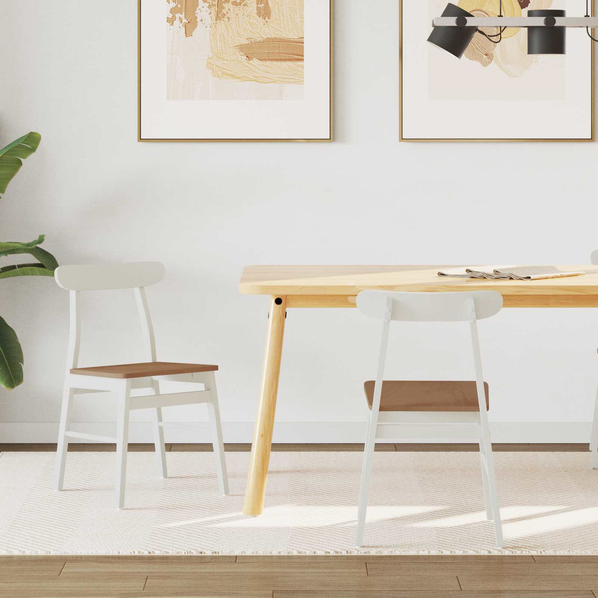 Silla De Comedor 2 Uds. Madera De Caucho Sólido Claro