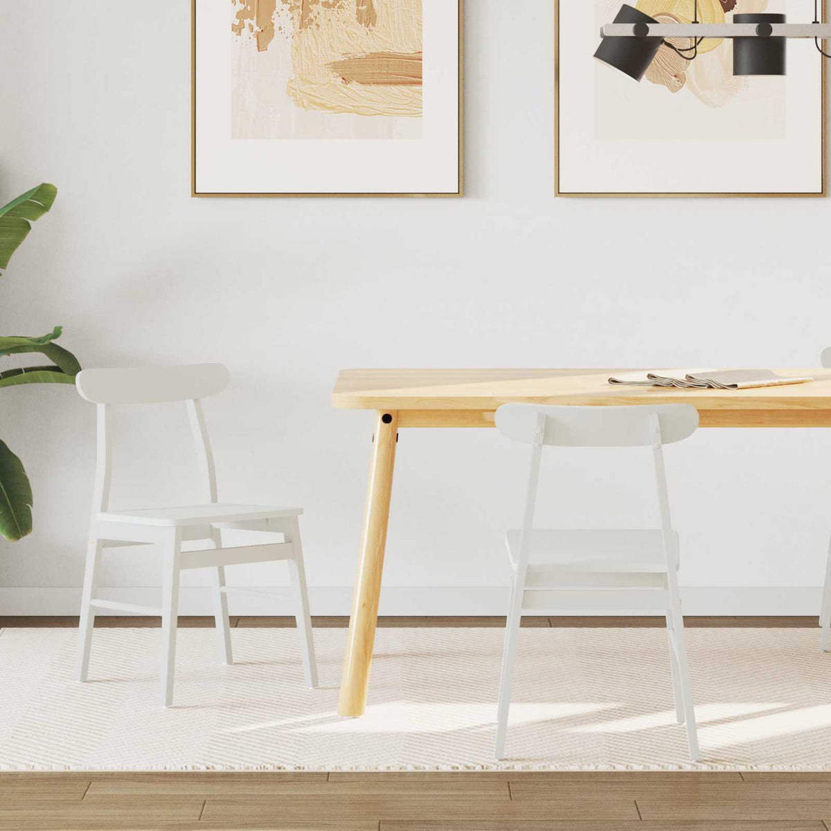 Silla De Comedor 2 Uds. Madera De Caucho Sólido Claro