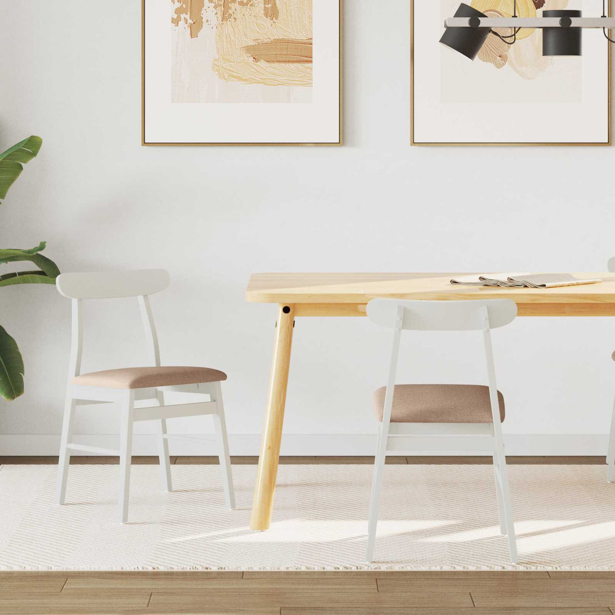 Silla De Comedor 2 Uds. Madera De Caucho Sólido Claro