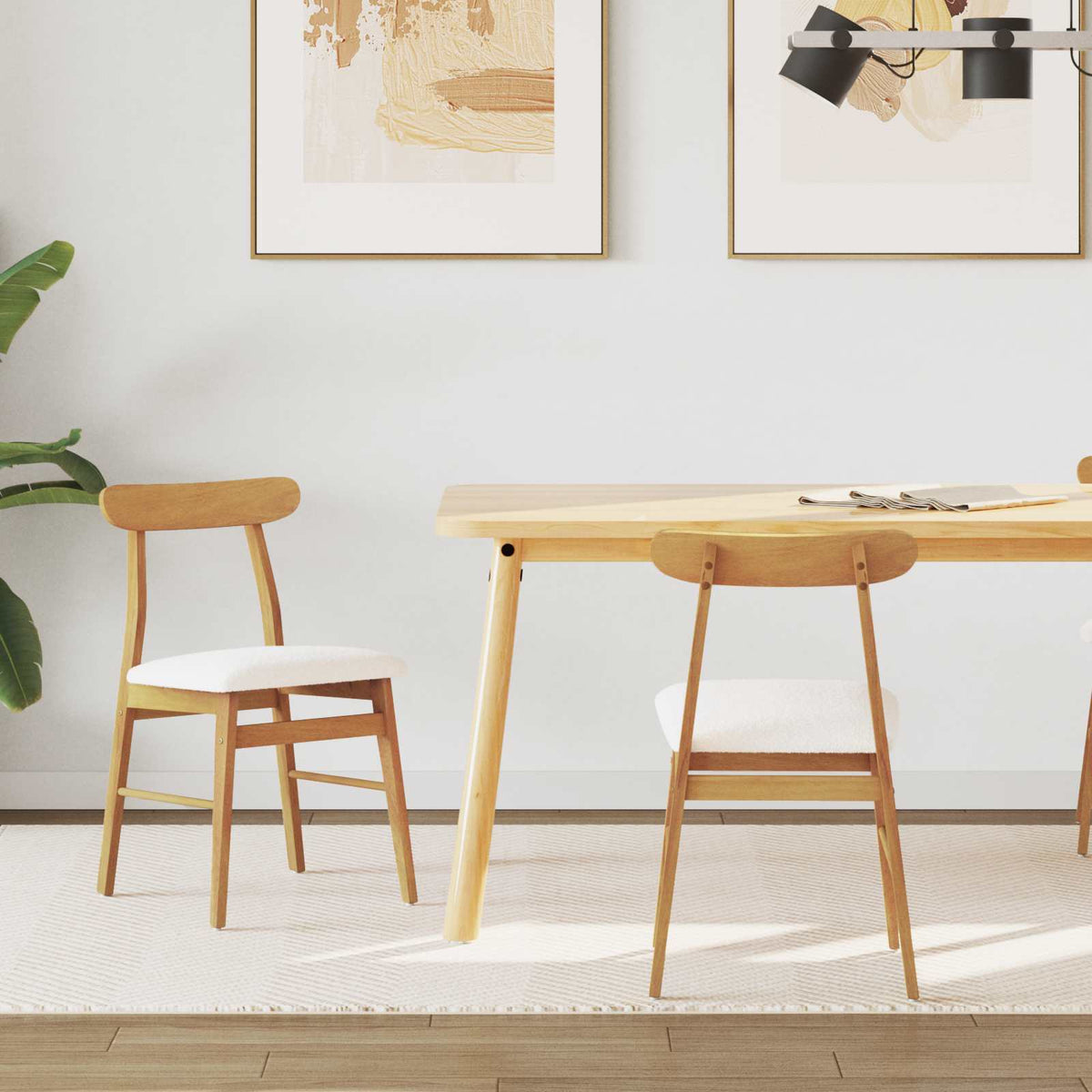 Silla De Comedor 2 Uds. Madera De Caucho Sólido Claro